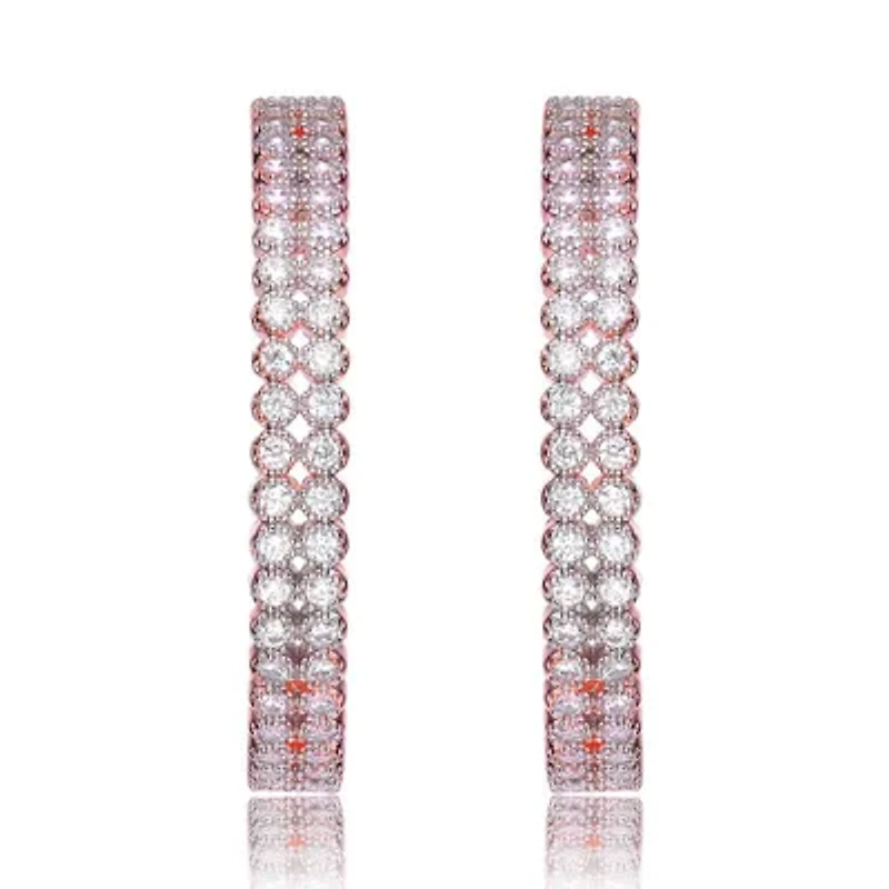 Lab Created Sterling Silver with Clear Cubic Zirconia Open Hoop Earrings