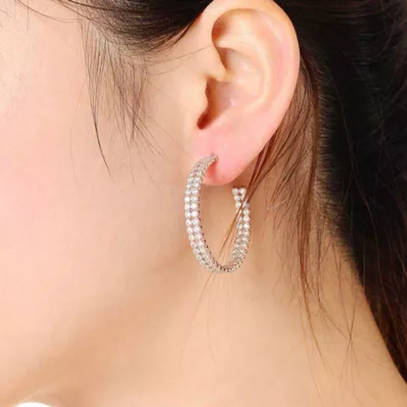 Lab Created Sterling Silver with Clear Cubic Zirconia Open Hoop Earrings