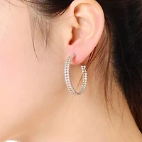 Lab Created Sterling Silver with Clear Cubic Zirconia Open Hoop Earrings