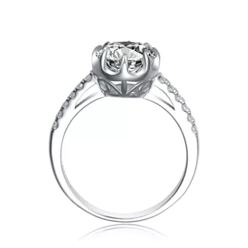 Lab Created Rozzato Sterling Silver White Gold Plated with Clear Cubic Zirconia Solitaire Ring