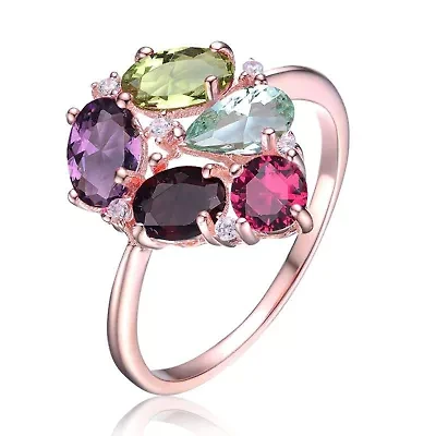 Lab Created Rozzato Sterling Silver with Colored Oval and Round Cubic Zirconia Pave Ring