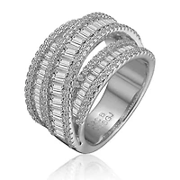 Lab Created Rozzato Sterling Silver White Gold Plated with Cubic Zirconia Crossover Channel Ring