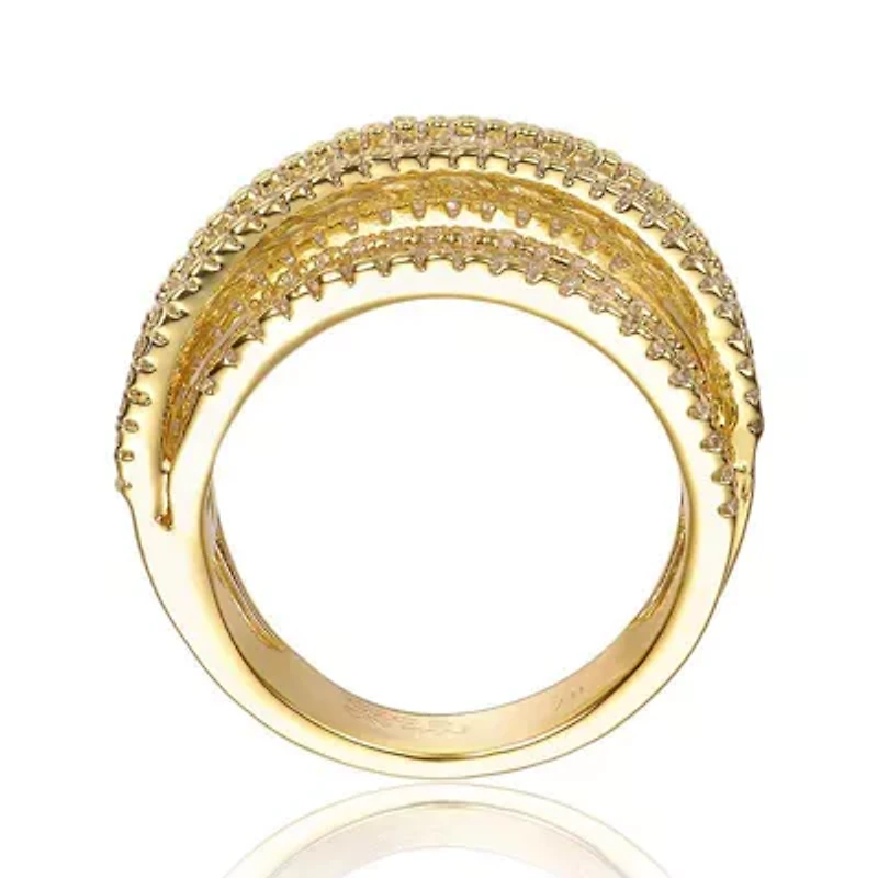 Lab Created Rozzato Sterling Silver White Gold Plated with Cubic Zirconia Crossover Channel Ring