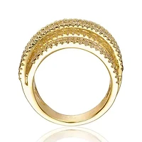 Lab Created Rozzato Sterling Silver White Gold Plated with Cubic Zirconia Crossover Channel Ring