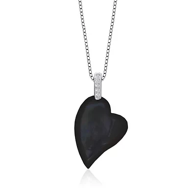 Lab Created Rozzato Sterling Silver White Gold Plated with Colored Heart Shape Mother Of Pearl & Cubic Zirconia Pendant