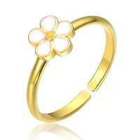 Rozzato Sterling Silver 14K Gold Plated with Pink Enamel Flower Daisy Adjustable Ring for Kids