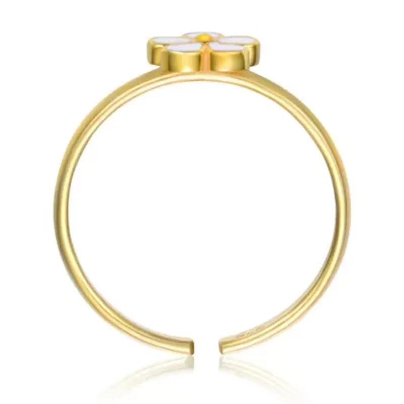 Rozzato Sterling Silver 14K Gold Plated with Pink Enamel Flower Daisy Adjustable Ring for Kids