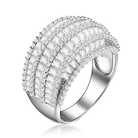 Lab Created Rozzato Sterling Silver White Gold Plated with Clear Round Cubic Zirconia Cluster Cocktail Ring