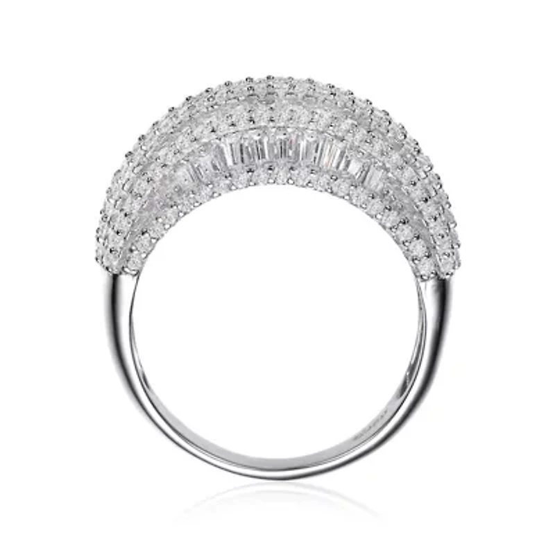 Lab Created Rozzato Sterling Silver White Gold Plated with Clear Round Cubic Zirconia Cluster Cocktail Ring