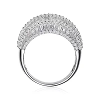 Lab Created Rozzato Sterling Silver White Gold Plated with Clear Round Cubic Zirconia Cluster Cocktail Ring
