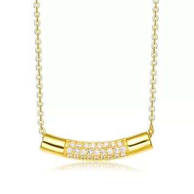 Lab Created Rozzato Sterling Silver with Clear Round Cubic Zirconia Curve Line Necklace