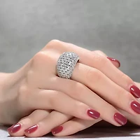 Lab Created Rozzato Sterling Silver White Gold Plated with Clear Cubic Zirconia Cluster Dome Ring