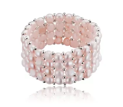 Lab Created Sterling Silver Rhodium Plated White Cultured Five Row Bracelet
