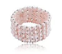 Lab Created Sterling Silver Rhodium Plated White Cultured Five Row Bracelet