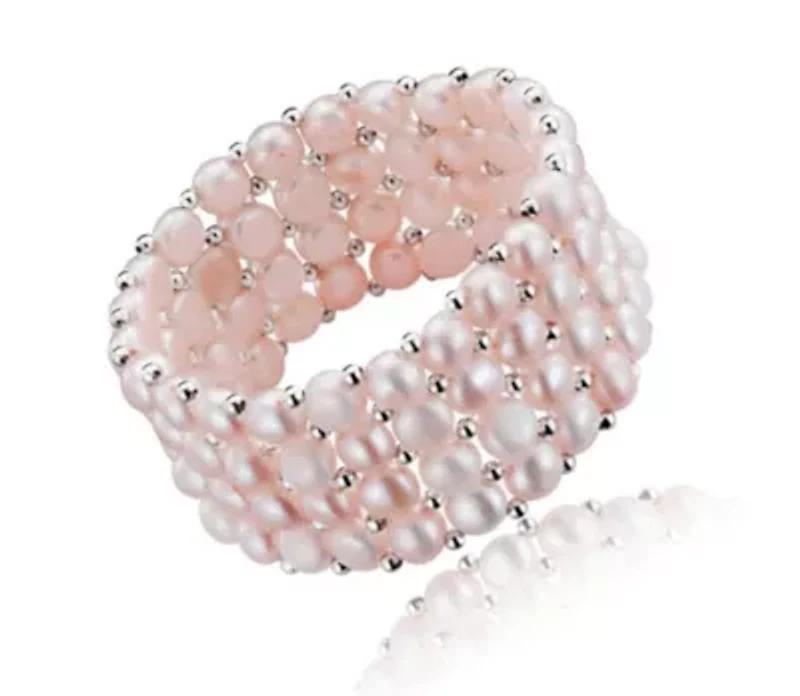 Lab Created Sterling Silver Rhodium Plated White Cultured Five Row Bracelet