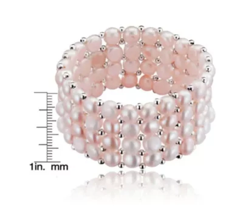 Lab Created Sterling Silver Rhodium Plated White Cultured Five Row Bracelet