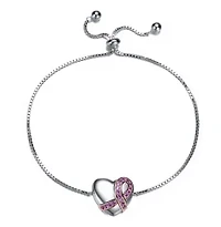 Lab Created Teens/Young Adults White Gold Plated with infinity Ribbon on Heart Adjustable Bracelet