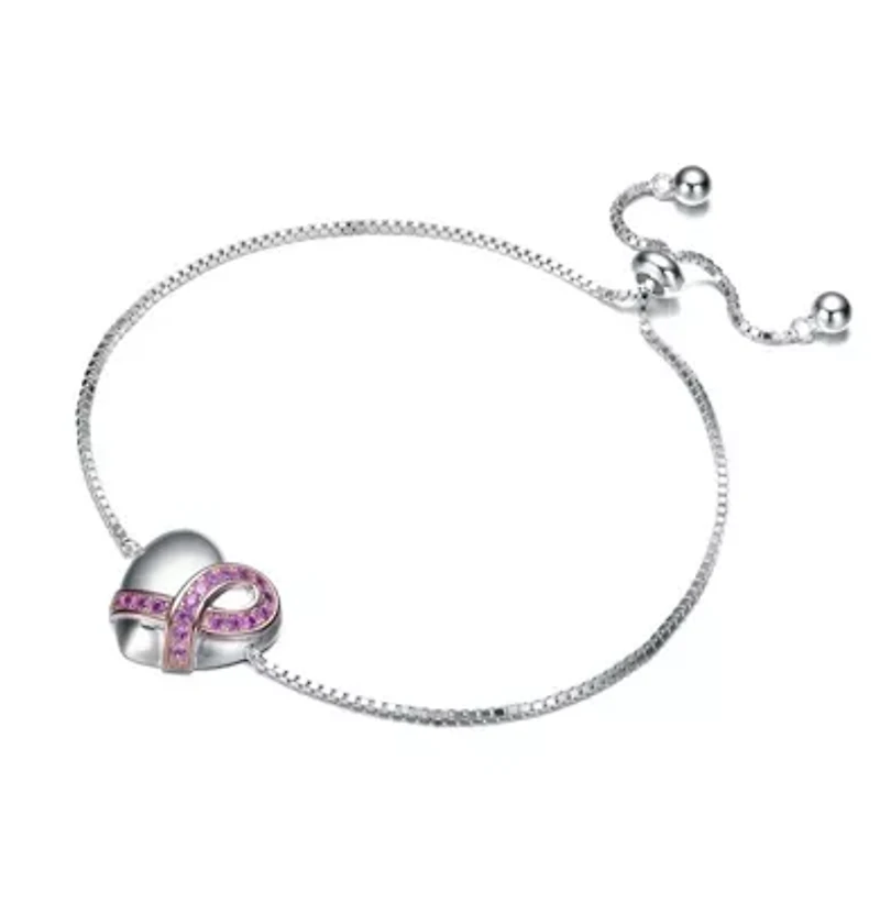 Lab Created Teens/Young Adults White Gold Plated with infinity Ribbon on Heart Adjustable Bracelet