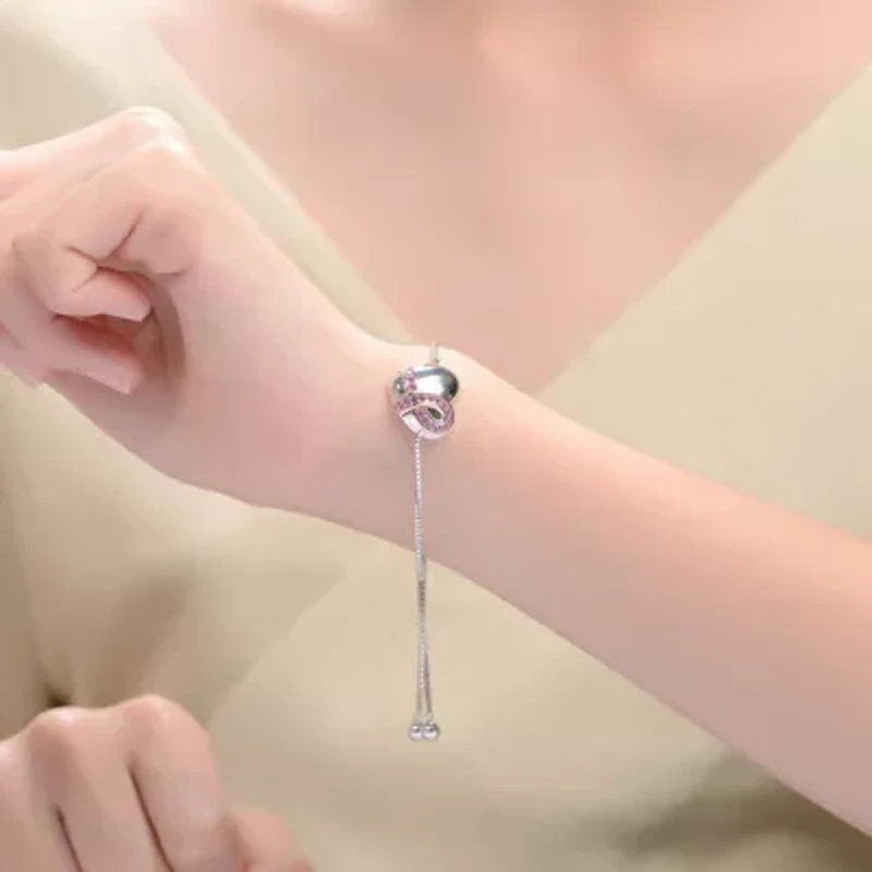 Lab Created Teens/Young Adults White Gold Plated with infinity Ribbon on Heart Adjustable Bracelet