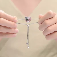 Lab Created Teens/Young Adults White Gold Plated with infinity Ribbon on Heart Adjustable Bracelet