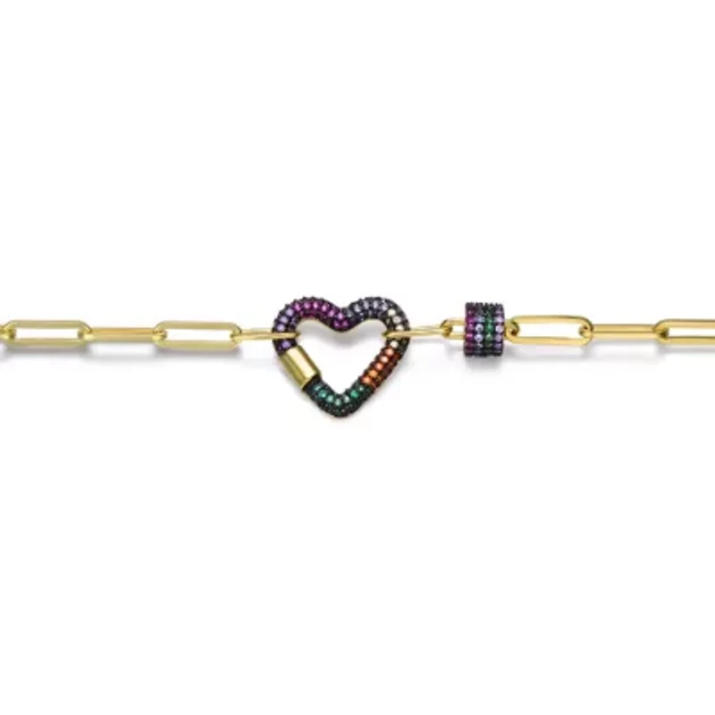 Lab Created Kids/ Youg Teens 14K Gold and Black Plated Cubic Zirconia Heart Chain Bracelet