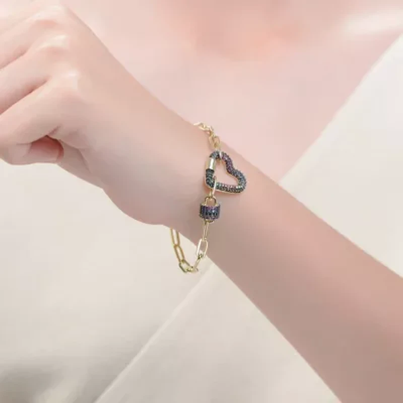 Lab Created Kids/ Youg Teens 14K Gold and Black Plated Cubic Zirconia Heart Chain Bracelet