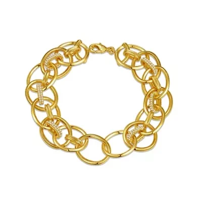 Lab Created Teen's Yellow Gold Plated with Cubic Zirconia Double Entwined Cable Chain Bracelet