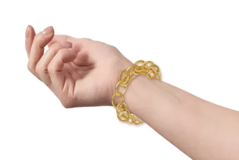 Lab Created Teen's Yellow Gold Plated with Cubic Zirconia Double Entwined Cable Chain Bracelet