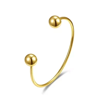 Lab Created Teens/Young Adults 14k Yellow Gold Plated Ball Capped Open Cuff Bangle Bracelet