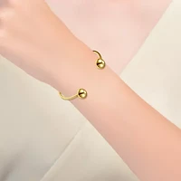 Lab Created Teens/Young Adults 14k Yellow Gold Plated Ball Capped Open Cuff Bangle Bracelet