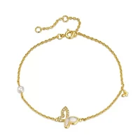 Lab Created 14k Yellow Gold Plated with Mother of Pearl and Cubic Zirconia Butterfly Charm Rope Bracelet with Adjustable Extension Chain
