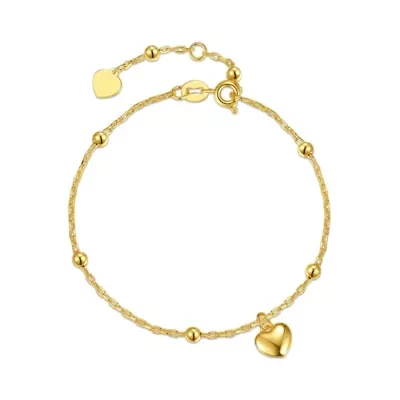 Lab Created Children's 14k Yellow Gold Plated Heart Charm Station Bead Bracelet