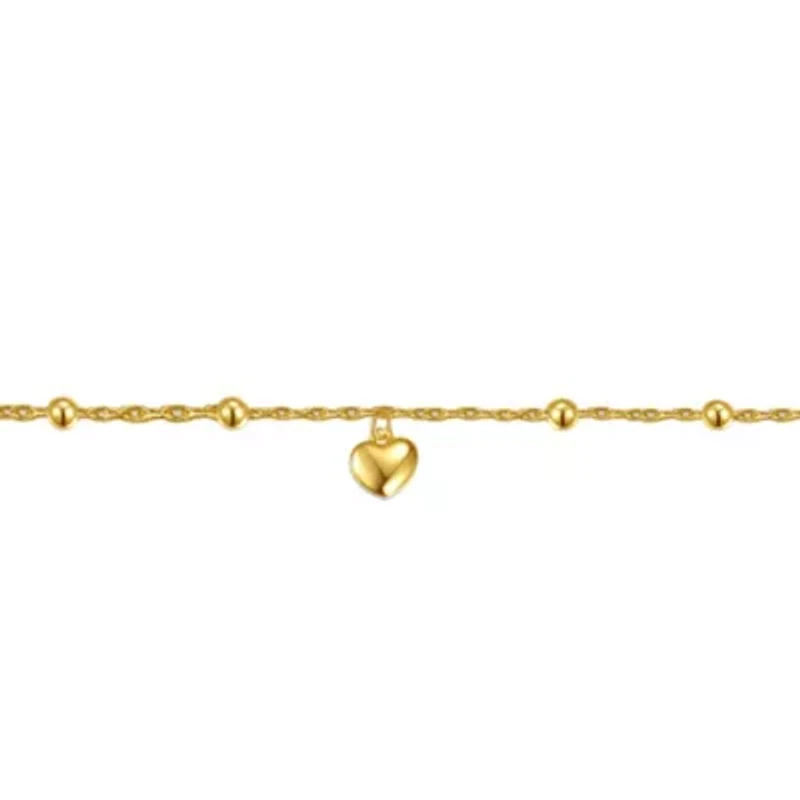 Lab Created Children's 14k Yellow Gold Plated Heart Charm Station Bead Bracelet