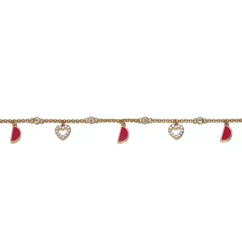 Lab Created Red Moon and CZ Heart Charm Bracelet