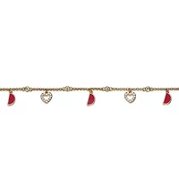 Lab Created Red Moon and CZ Heart Charm Bracelet