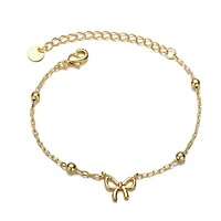 Lab Created 14k Yellow Gold Plated Adjustable Bracelet with Ribbon Charm and Beads for Kids