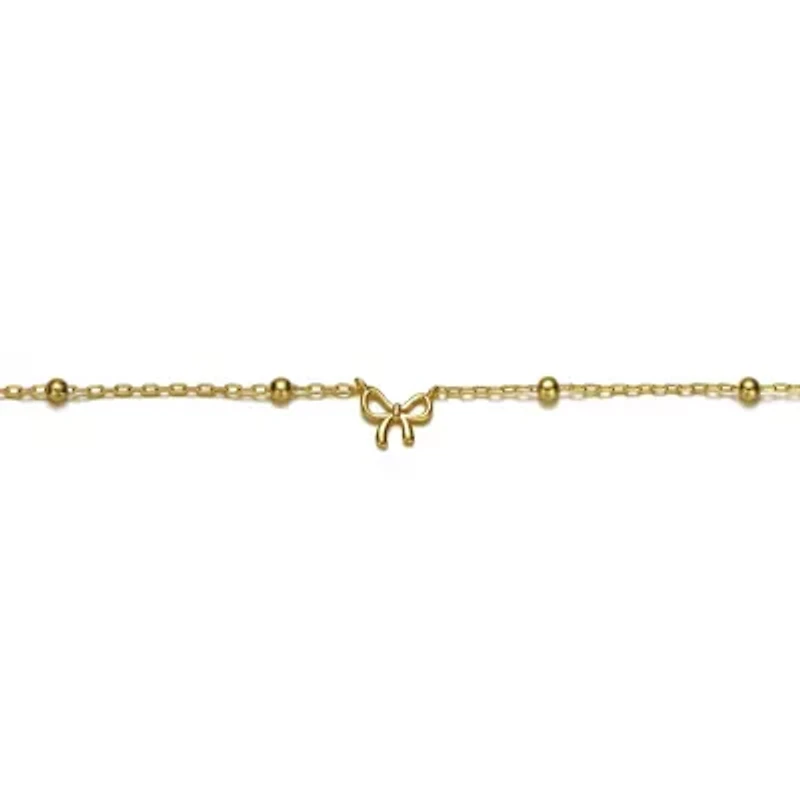 Lab Created 14k Yellow Gold Plated Adjustable Bracelet with Ribbon Charm and Beads for Kids