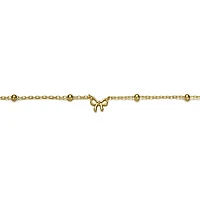 Lab Created 14k Yellow Gold Plated Adjustable Bracelet with Ribbon Charm and Beads for Kids