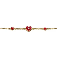 Lab Created 14k Yellow Gold Plated Adjustable Bracelet with Heart charms and Red Enamel for Kids