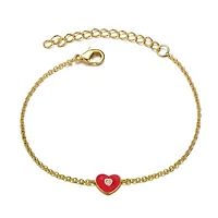 Lab Created 14k Yellow Gold Plated Adjustable Bracelet with Heart Charm and Red Enamel for Kids
