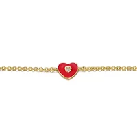 Lab Created 14k Yellow Gold Plated Adjustable Bracelet with Heart Charm and Red Enamel for Kids
