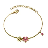 Lab Created Kids 14k Gold Plated Pink Flower Charm Bracelet