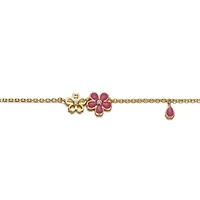 Lab Created Kids 14k Gold Plated Pink Flower Charm Bracelet