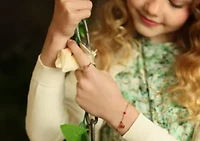 Lab Created 14k Yellow Gold Plated with Red Enamel Heart and pearl Dangle Charm Bracelet for Toddler/Kids