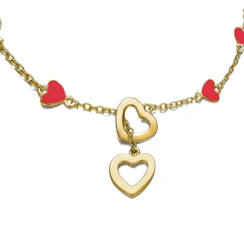 Lab Created Kids Double Halo Heart Dangle Charm Station Bracelet, Adjustable Length