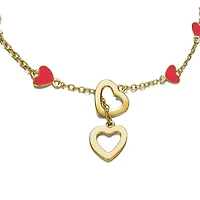 Lab Created Kids Double Halo Heart Dangle Charm Station Bracelet, Adjustable Length