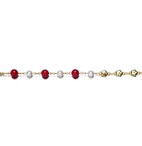 Lab Created 14k Yellow Gold Plated Adjustable Bracelet with Star Charms and Round Pearls for Kids