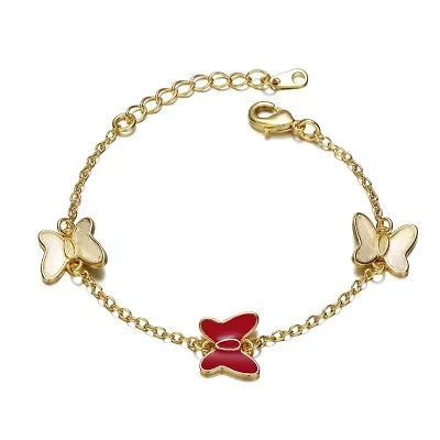 Lab Created 14k Yellow Gold Plated Adjustable Bracelet with Butterfly Charms for Kids