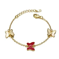 Lab Created 14k Yellow Gold Plated Adjustable Bracelet with Butterfly Charms for Kids