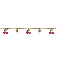 Lab Created 14k Yellow Gold Plated Adjustable Bracelet with Red Enamel Cherry Charms for Kids